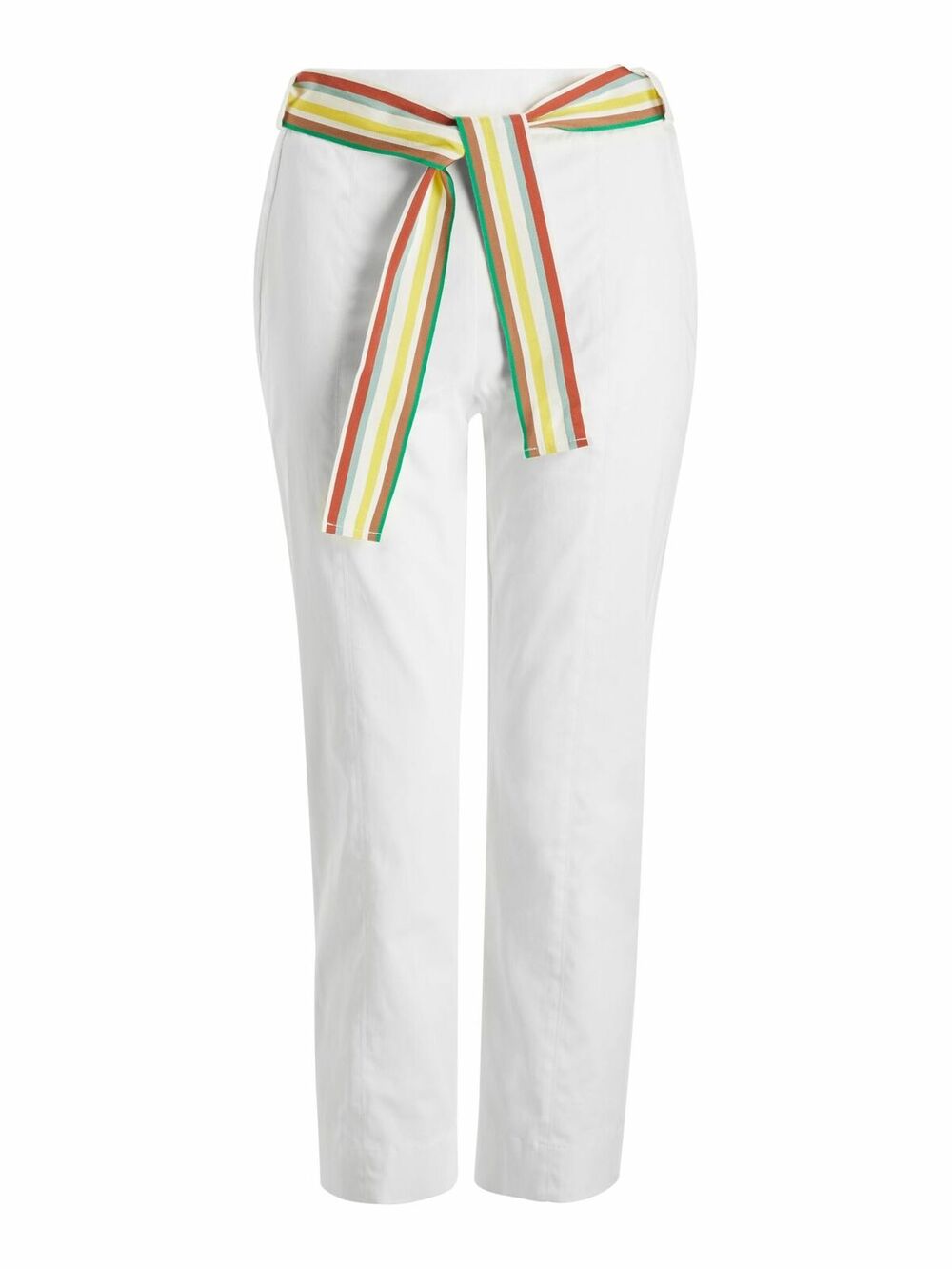 Marella Sequoia Poplin Straight Leg Cropped White Pants Stripe Belt Womens Sz 10